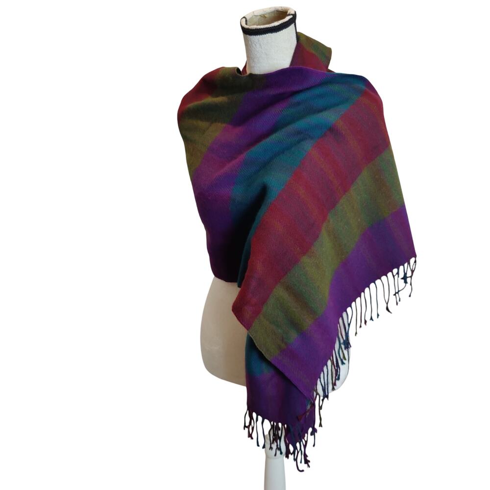 Vintage Oscar de la Renta Studio Multicolor Thick Scarf Shawl Fringe Colorblock